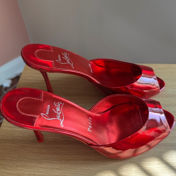 Christian Louboutin Red Peep Toe Heels (Me Dolly) - Picture 1 of 13
